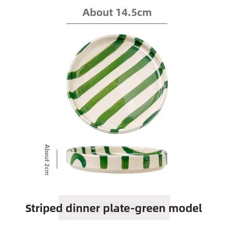 Colorful Ceramic 6inch Striped Plates – Handcrafted Dinnerware for Kitchen, Home Decor, Dessert, Salad, Party Use