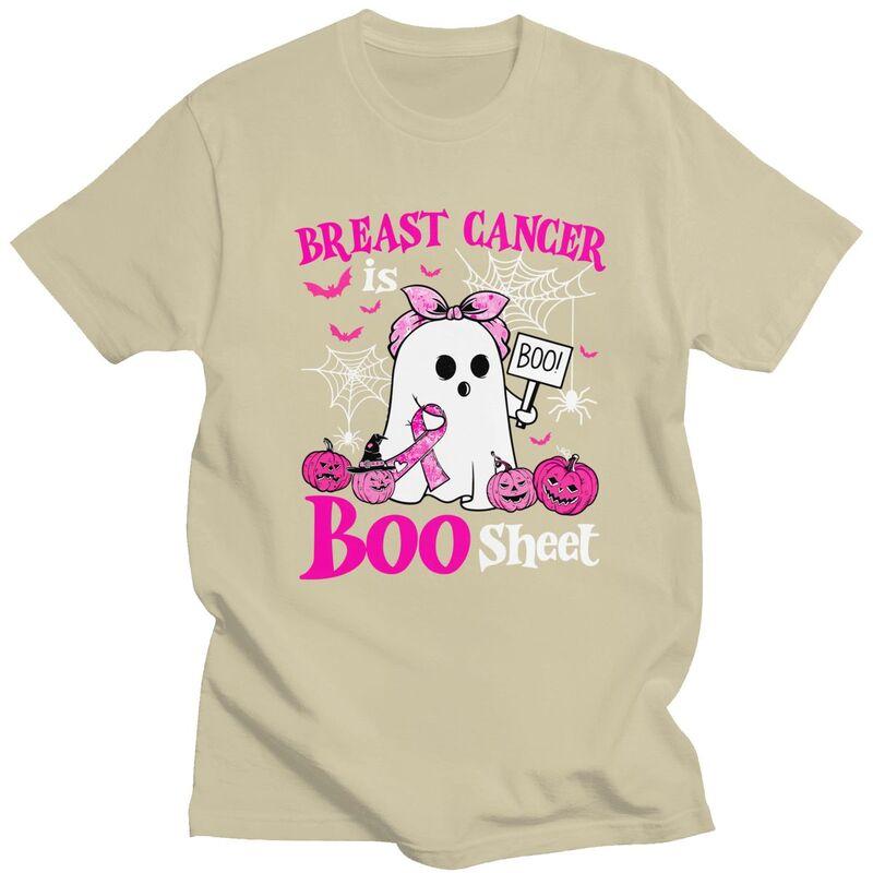 Mens Breast Cancer Is Boo Sheet Halloween Breast Cancer Awareness T Shirt Pure Cotton Short Sleeve Tee Shirt Streetwear Clothes