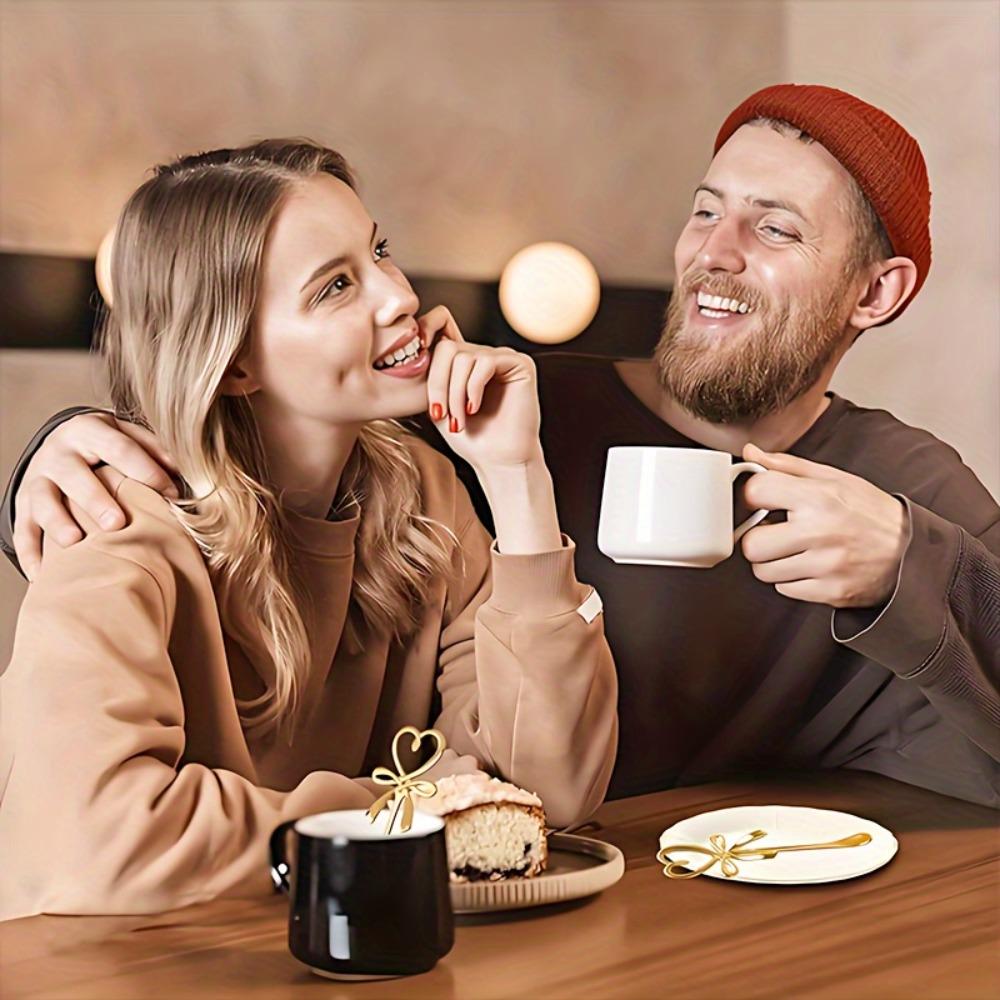 2 pcs Heart Bowknot Hanging Cup Spoon, Love Butterfly Coffee Spoon, Stainless Steel Coffee Stirring Spoon, Stainless Steel Love Bow Spoons
