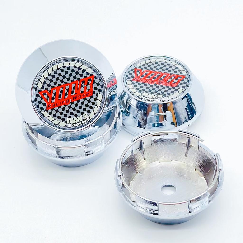 4PCS JDM Sport Rim Cap Clip 60mm 64mm 65mm 68mm 69mm VOLK RAYS Emblem Sticker Wheel Center Hub Caps Car Cover Cap Black & Silver