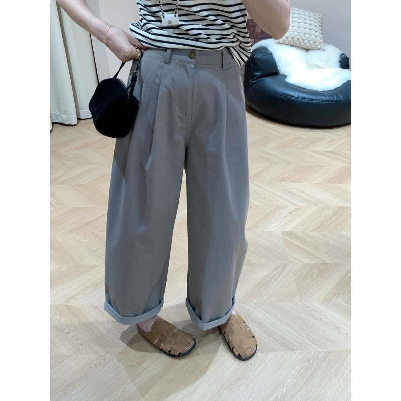 New Season Women s High-Waisted Straight Wide-Leg White Pants - Versatile & Petite Fit Medium серый