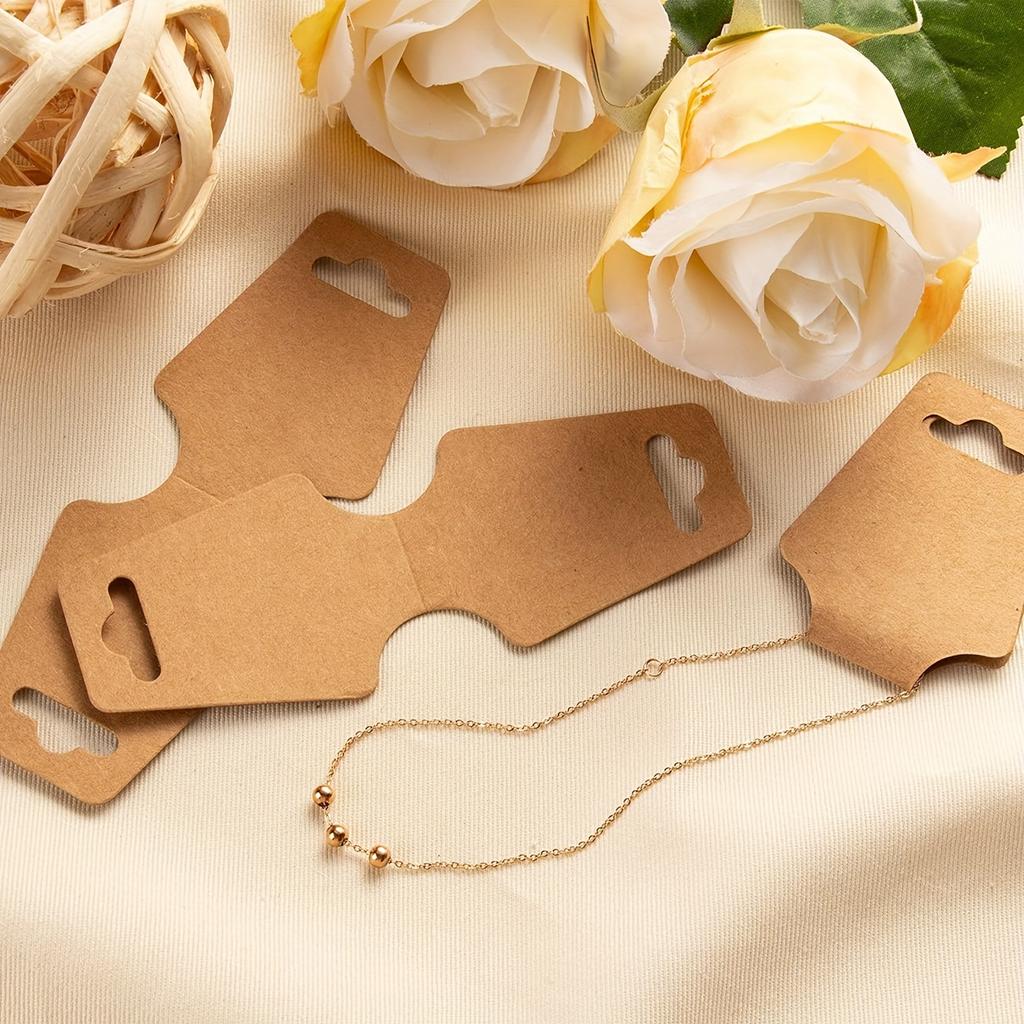 100Pcs Jewelry Display Cards, Thick Necklace Bracelet Keychain Kraft Paper Cards For Selling Small Business Supplies