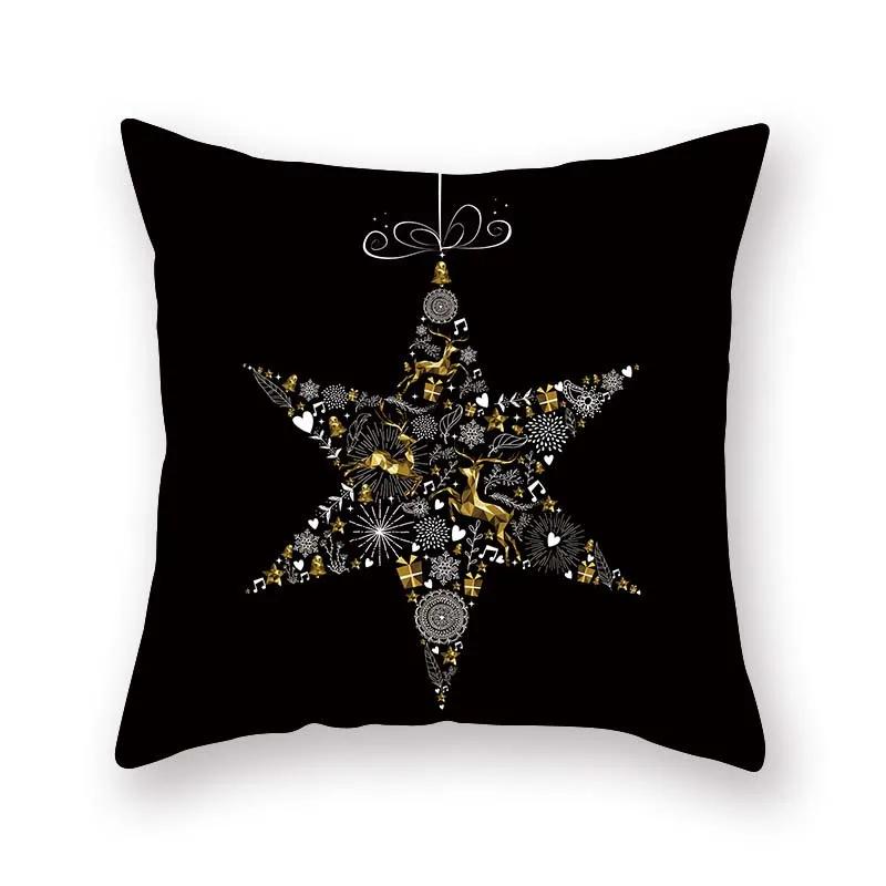 Christmas decoration cushion cover black gold elk print pillowcase sofa ornaments bedroom room home  holiday gift