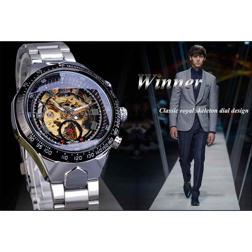 Winner Classic Series Golden Movement Stahl Herren-Skelettuhr Mechanische Top-Marke Luxus-Mode Automatikuhren