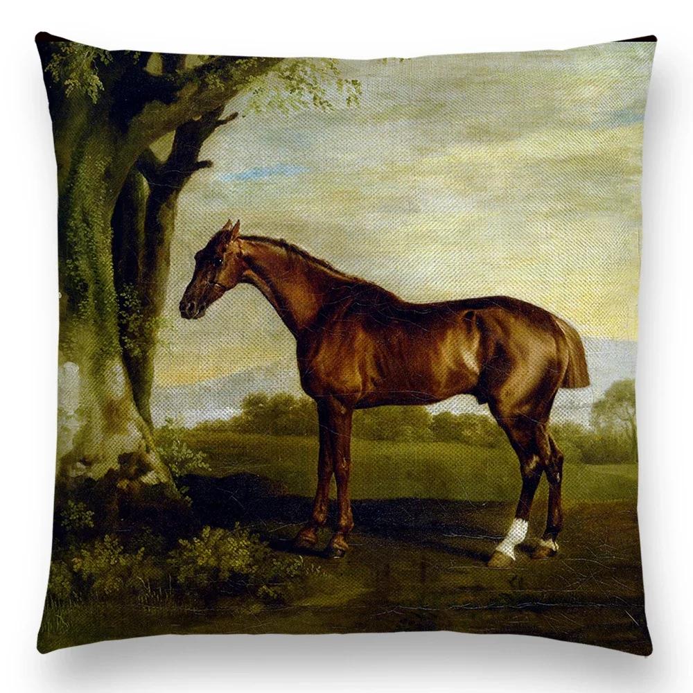 Horse Oil Painting Pillow Case Home Decor Vintage Cushion Cover for Sofa Car Linen Pillow Cover Home Decorative Drop Shipping