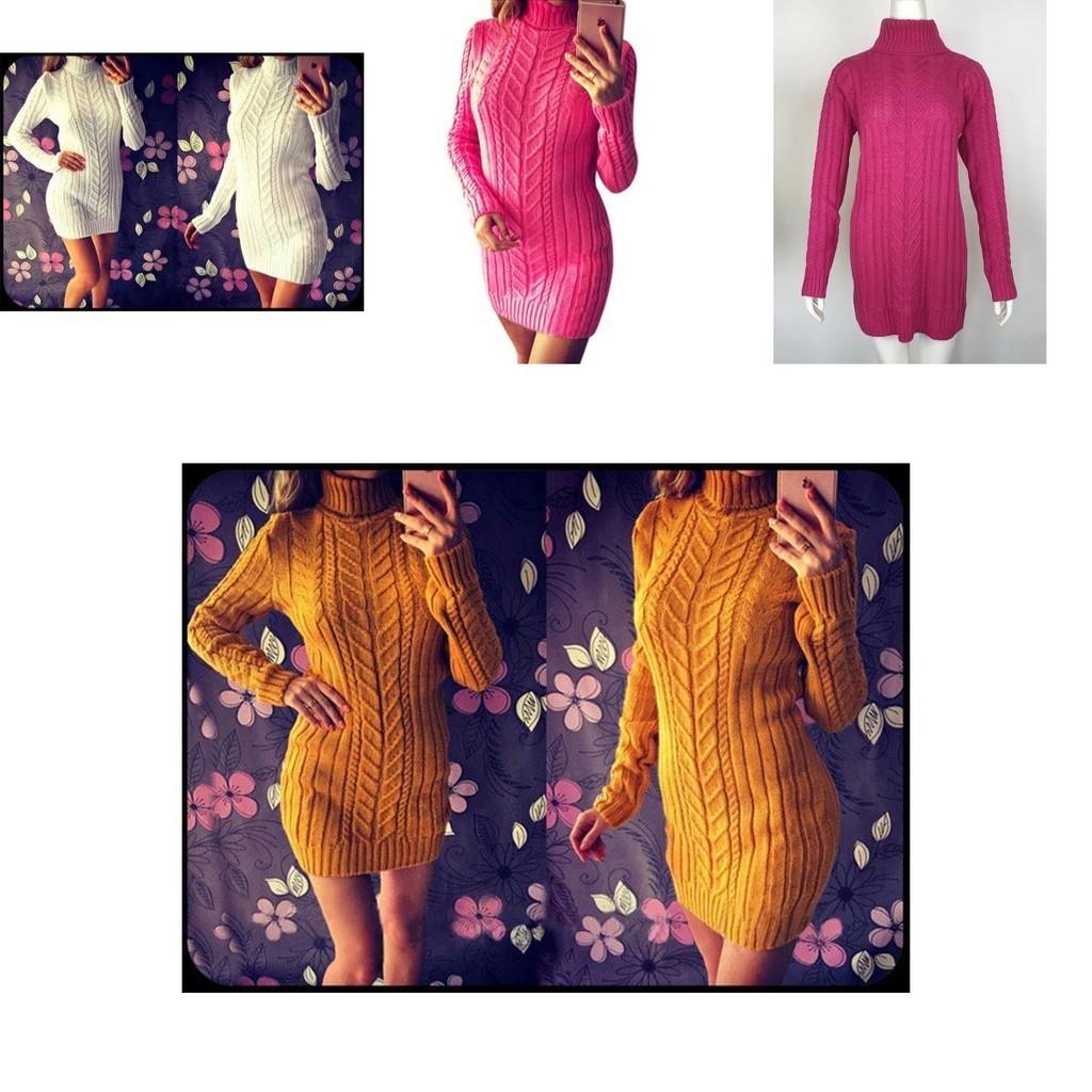 Sexy Autumn And Winter Knit Dress Slim Fit And High Collar Twist Design