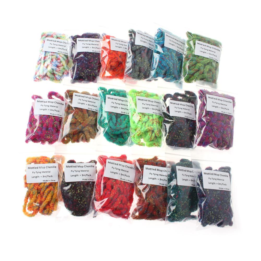 6~7mm 3M/Pack Fly Tying Material Mottled Mop Chenille for Stone Flies Emerging Caddis Nymphs Larvae Woolly Bugger