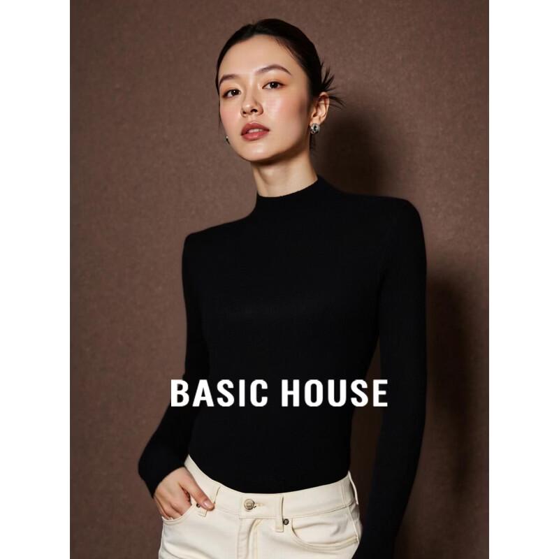 Basic House Women s Wool Blend Semi-Turtleneck Knit Sweater M