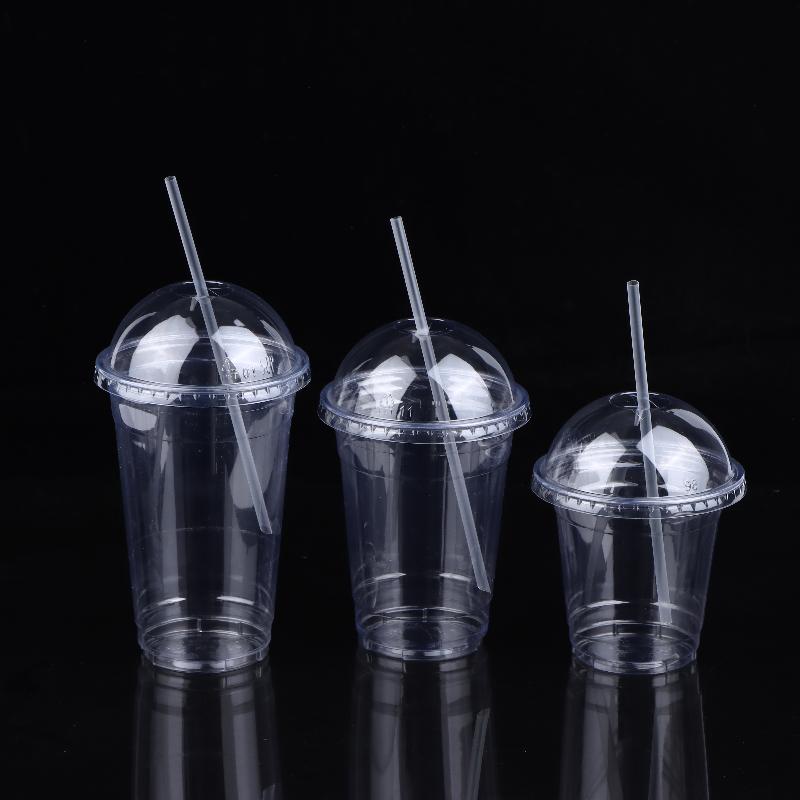 10 Stück Einweg Klare Plastikbecher mit Deckel Oder 100 Strohhalme Für Fruchtsaft Milchtee Eiskaffee Kalte Getränke Zum Mitnehmen Partygebrauch