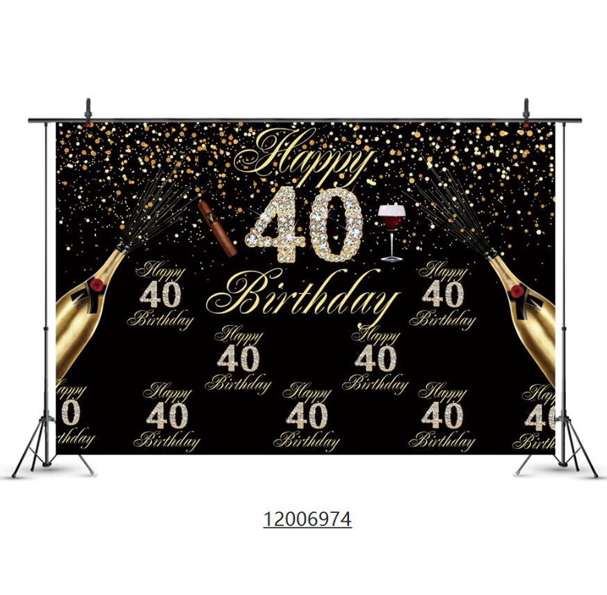 7x5ft Happy 18th 40th 50th Birthday Backdrop Black Gold Balloons Golden Glitter Sparkling Stars Men Women Baby Party Backdrop