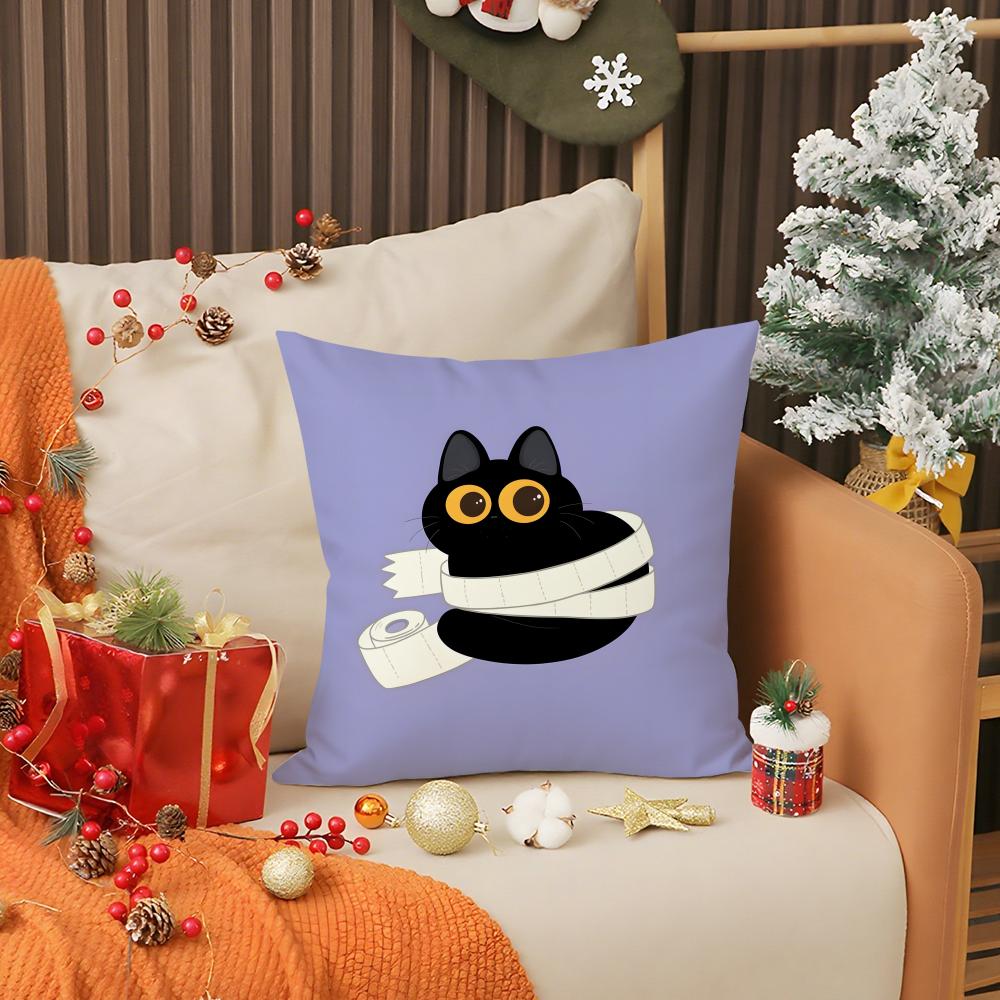 Cartoon Cute Black Cat Home Pillow Case Printing Pillowcase Living Room Sofa Cushion Cover Bedroom Room Decor