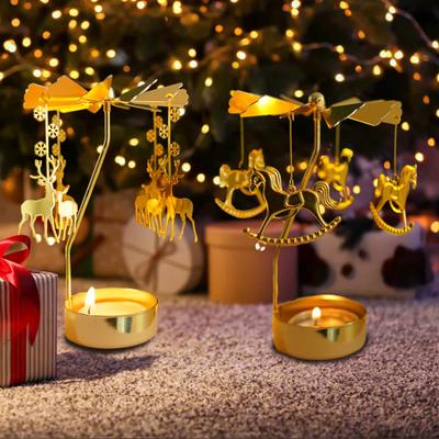 Romantic Rotary Candle Holder Spinning Golden Alloy Leaves Carousel Candlestick Wedding Party Table MIT