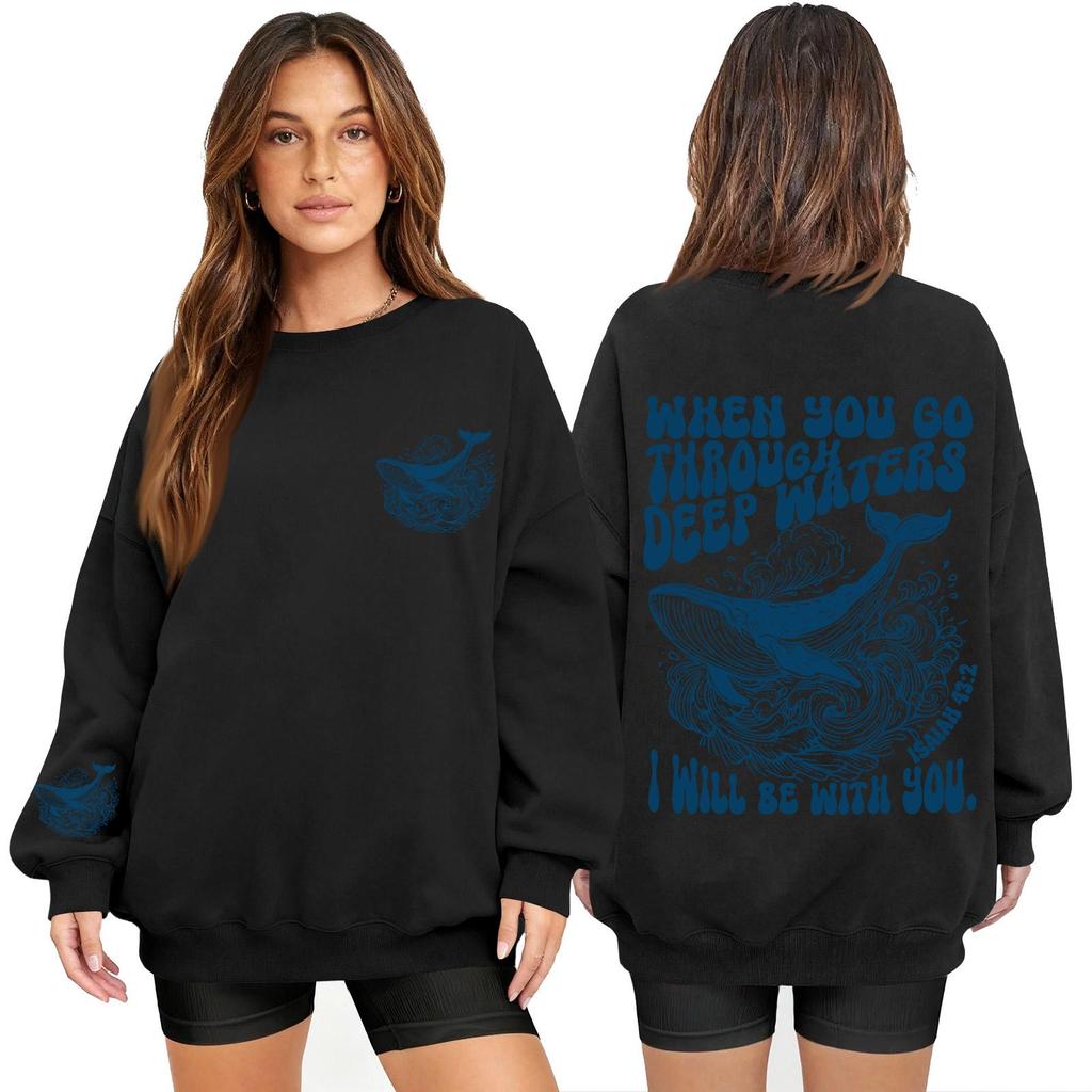 Women's Fashion Long Sleeve Print Round Neck Loose Pullover Sweater Top