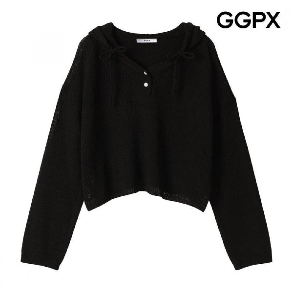 Ggpx New York Summer Boucle Hooded Knit Gq3kp015f blacks/F