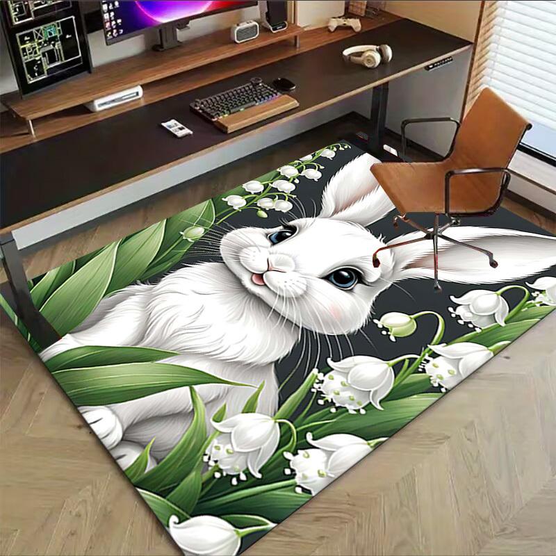 1PC rabbit flowers Non-Slip Floor Carpet Compatible for Office&Living Room&Bedroom&Dining room - Flat - Weave Machine-S0316