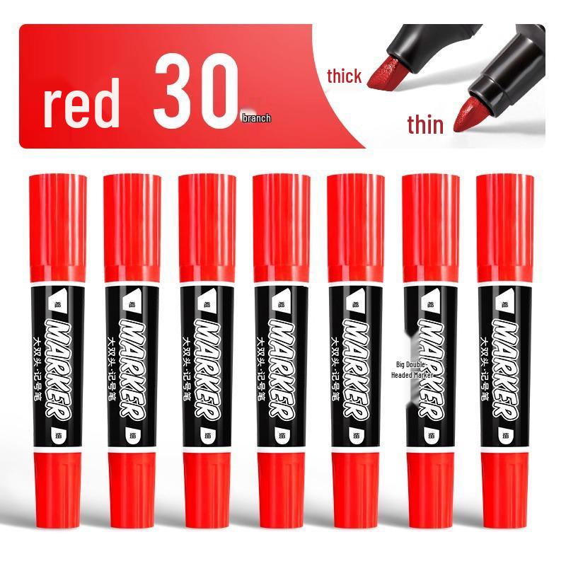 Large Double-Headed Oily Waterproof Marker - Black & Red Broad Tip, Non-Fading, Oil-Proof for Industrial Use