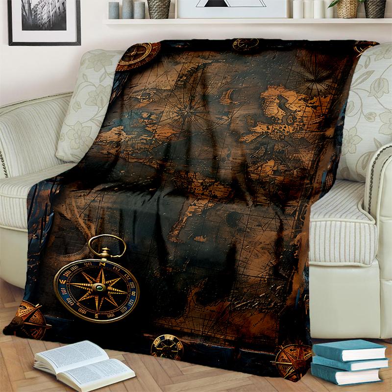 2025 New Style Retro Marine Nautical Chart Compass 3D Blanket,Soft Throw Blanket for Home Bedroom Bed Sofa Travel Office Cover