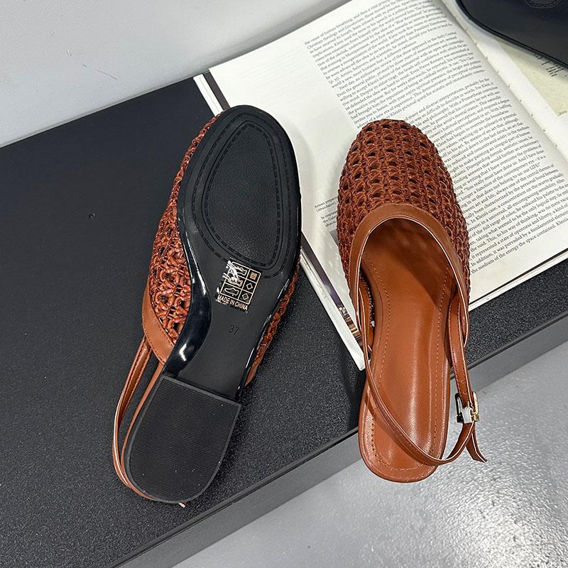 Fashion Big Size 43 Fashion Weave Ladies Flats Shoes Round Toe Footwear Slingback Shallow Women Flats With Shoes Female Sandals