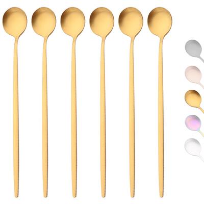 6 Stück Gold Kaffee Tee Rührlöffel Langer Griff Eis Dessertlöffel Mini Scoop Edelstahl Küchengeschirr Utensilien