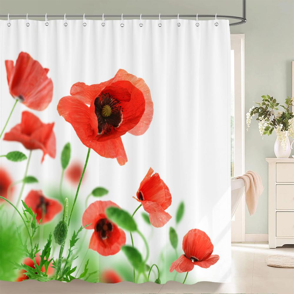 3d Flowers Pattern Shower Curtains Bathroom Curtain 180*180cm Waterproof With 12 Hooks Home Decor Washable Fabric Bath Screen