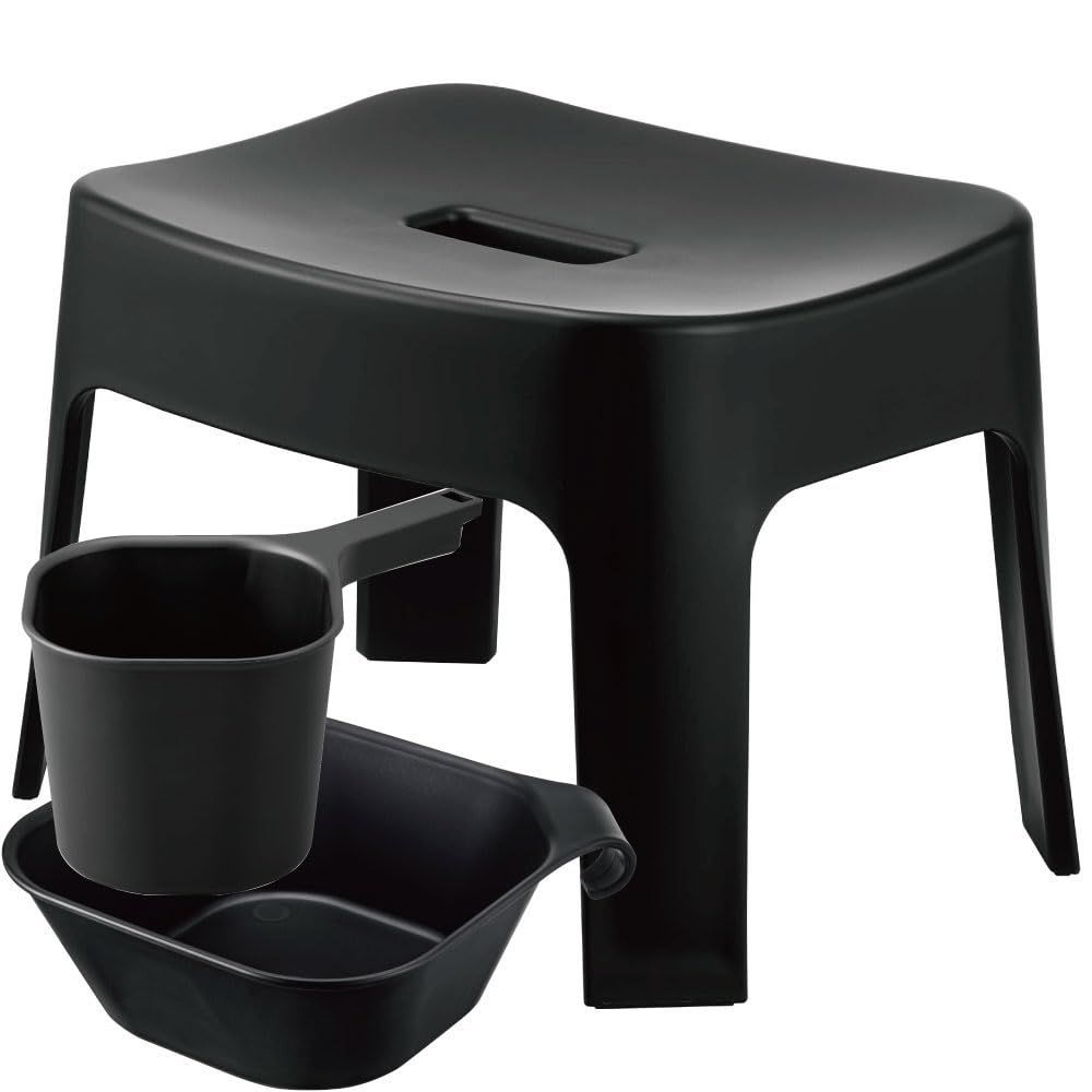 Yamazaki Tower Series Magnet Bath Stool 25cm Hanging Bathtub Magnet Handtub Set Black with Mono Gallery Exclusive Clear & & 3-Piece [Comes File]