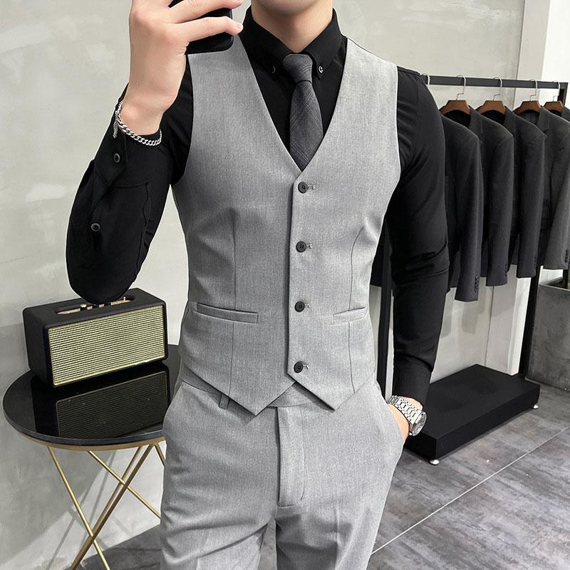 XS-7XL High-end Solid Color Elastic Men's Casual Business Vest Groom Wedding Suit Party Waist Coat