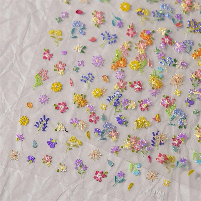 Schale Leicht Frühling Bunt Kleine Wildblumen Nagelkunst Aufkleber Frühling Romantisch Ölgemälde Kleine Blume Klein Frisch und Niedlich Nai