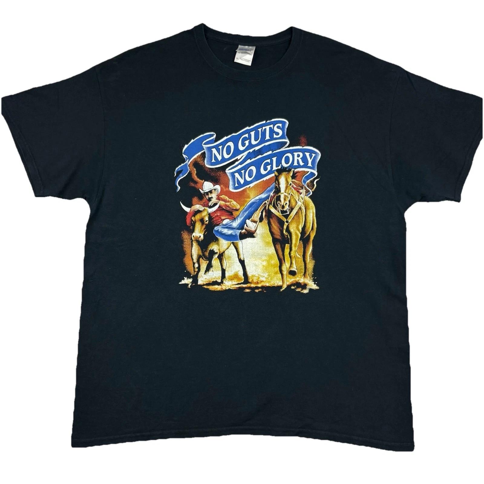 Vintage No Guts No Glory Western 100% Cotton T-shirt Mens Tees Top Mens Size XL Black Western Cowboy Tee S