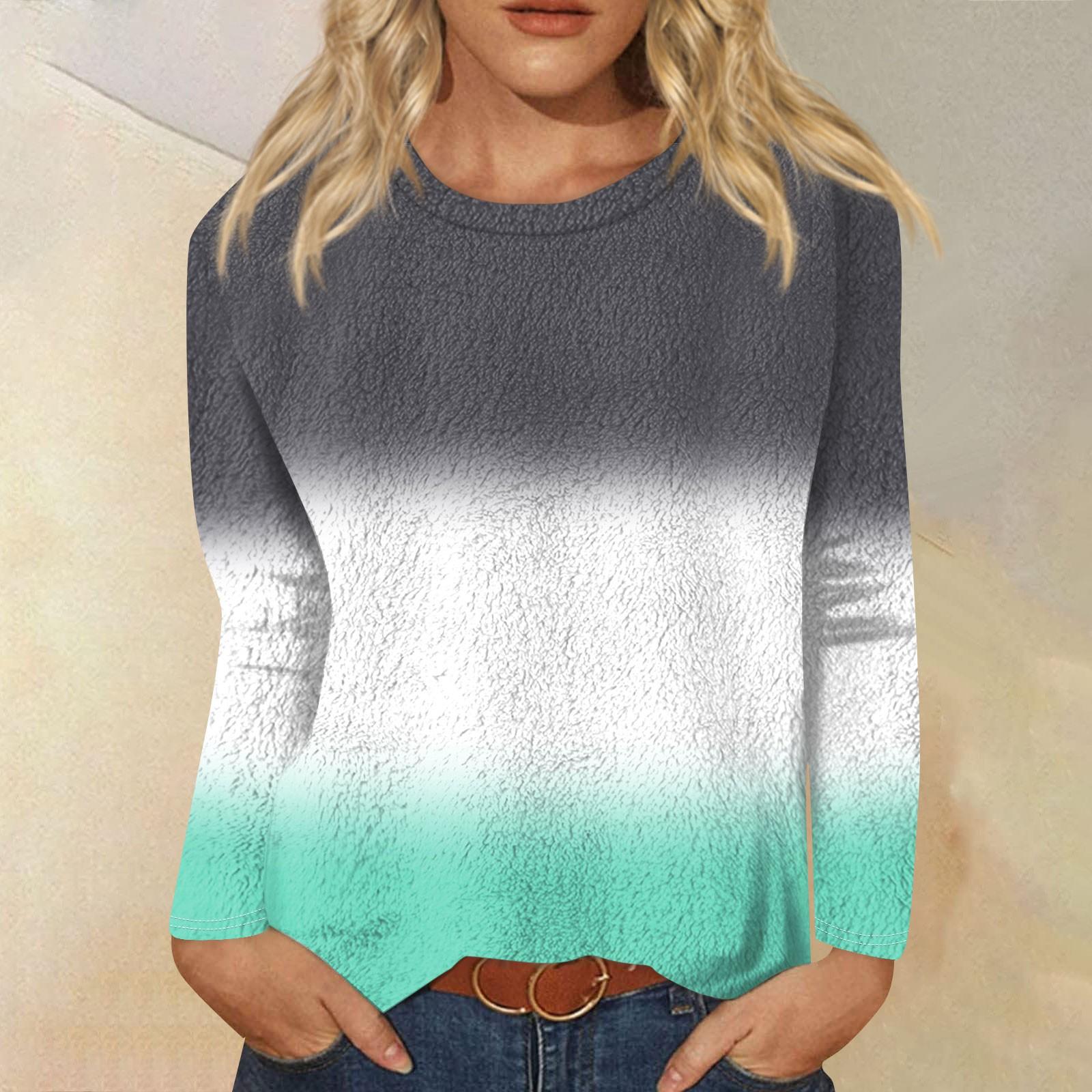 

Женская модная повседневная футболка с длинными рукавами и круглым вырезом с градиентным цветом XL