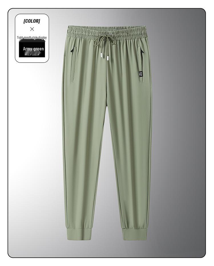 Men's Summer Quick-Dry Loose Ice Silk Joggers with Elastic Cuffs - Breathable and Lightweight Casual Pants