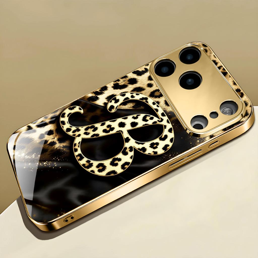 Unique Leopard print gold Luxurious High-end Phone Case Electroplated Glass PhoneCase for iPhone 17 16 15 14 13 12 11pm Pro Plus