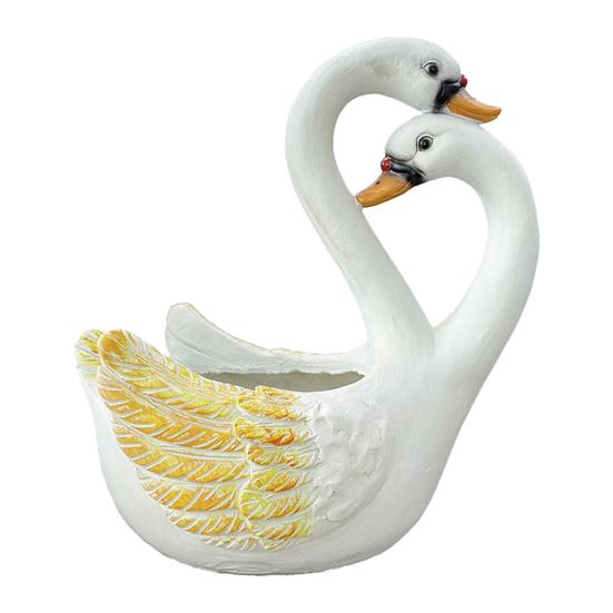 White Swan Planter Resin Pot Outdoor Animal Swan Couple Flower Plant Container