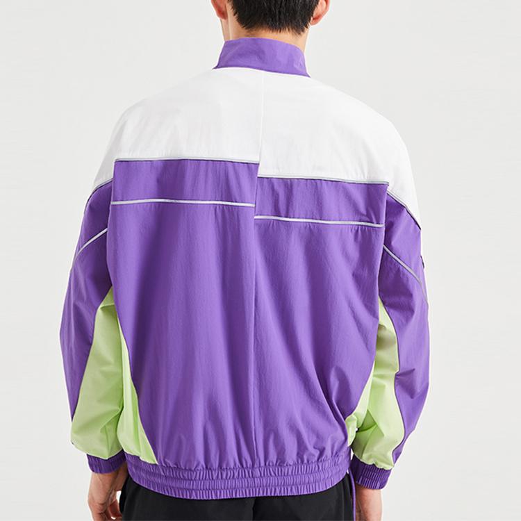 Li Ning Sports Fashion Series Color Block Half-Zip Loose Stand Collar Jacket Men Jacket White Purple AFDQ189-1