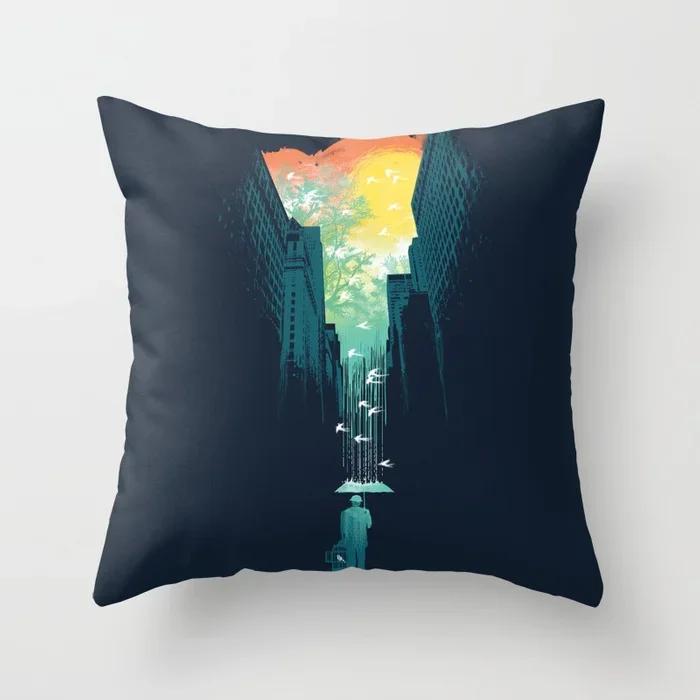 Polyester Pillow Cover Minimal Line Abstract Sunset Throw Pillow Case Sun Moutain Decorative Cushion Covers For Home Sofa Chair