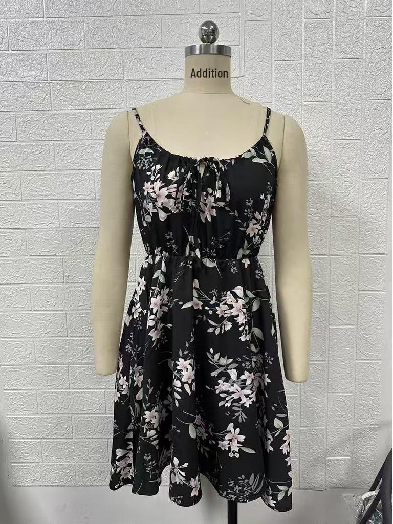 2026 Summer Floral Strappy Sleeveless Dress for Women: New Fashion with Elastic Waist.