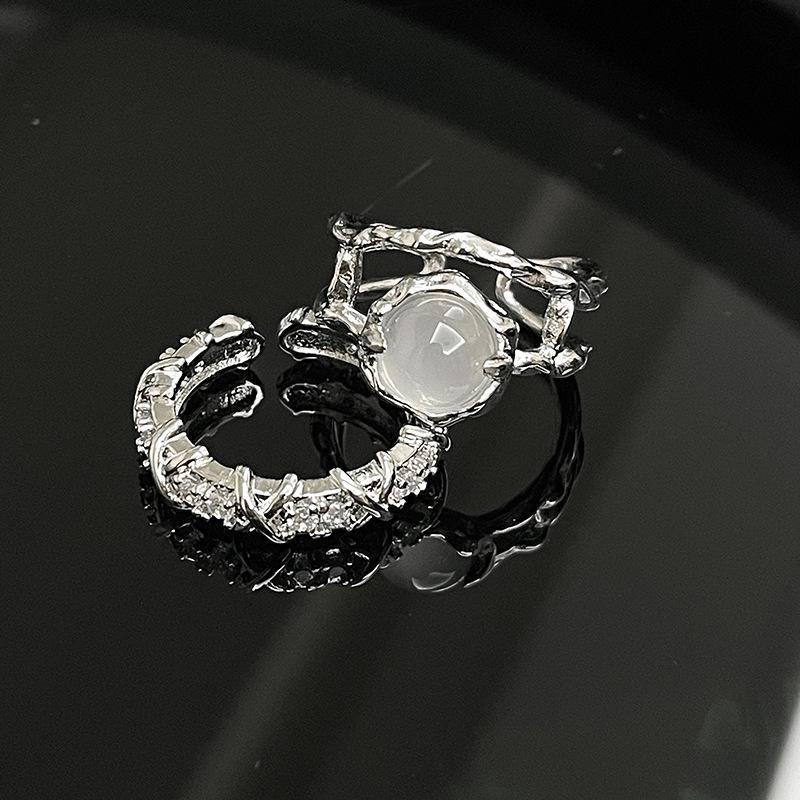 Mondstein Diamant Zirkon Ring Damen Edelstein Offen Französische Falte Unregelmäßig Hochwertiges Gefühl Ring