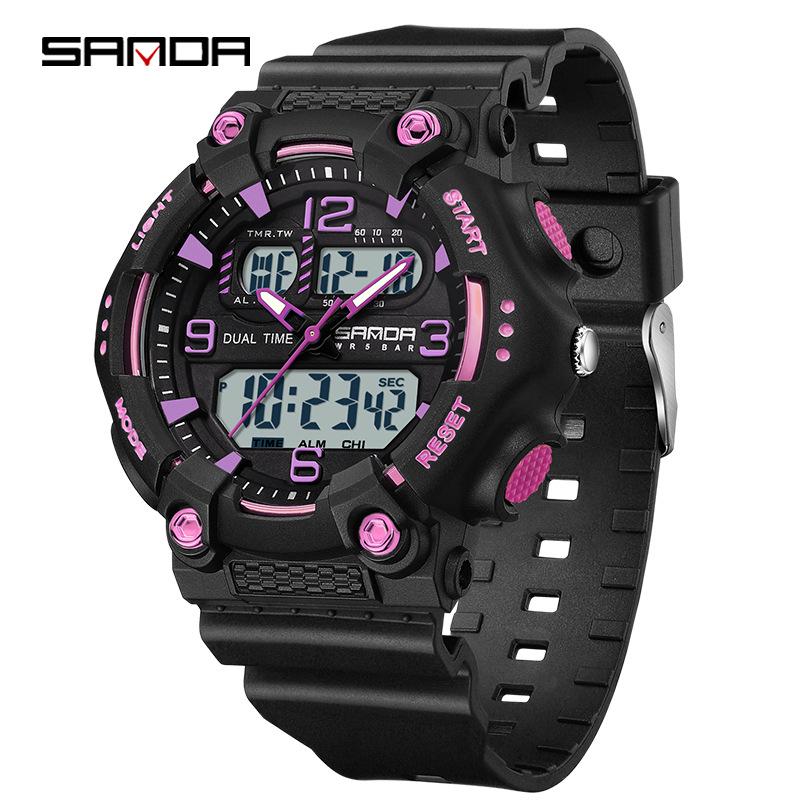 Sanda Trendy Color Block Luminous Multifunction Waterproof Student Sport Watch