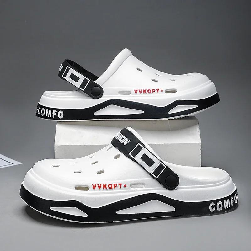 Fashion Summer New Men Hole Shoes Wear Casual Non-slip Portable Sports Sandals Beach Step on Toe Breathable Slippers for Men Outdoor