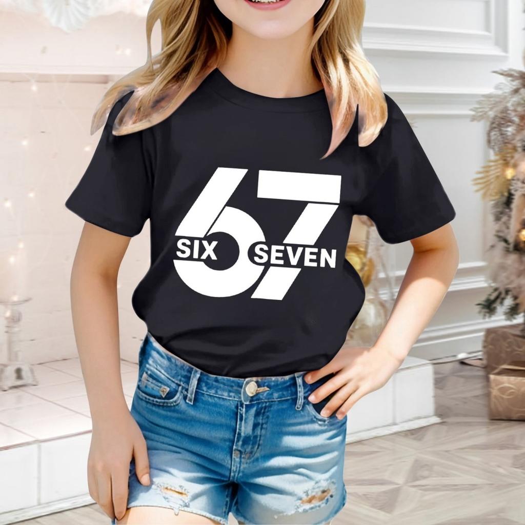 Fashion Minimalist Number 67 T-Shirt for Children Summer Vintage T-Shirts Round Neck Hippie Tees Oversized Casual Top Clothing