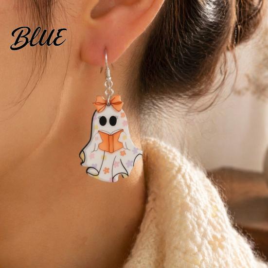 Lightweight Acrylic Earrings Cute Reading Ghost Earrings Sweet Bowknot Drop Unique Halloween Gifts Jewelry for Women Girls Fashionable