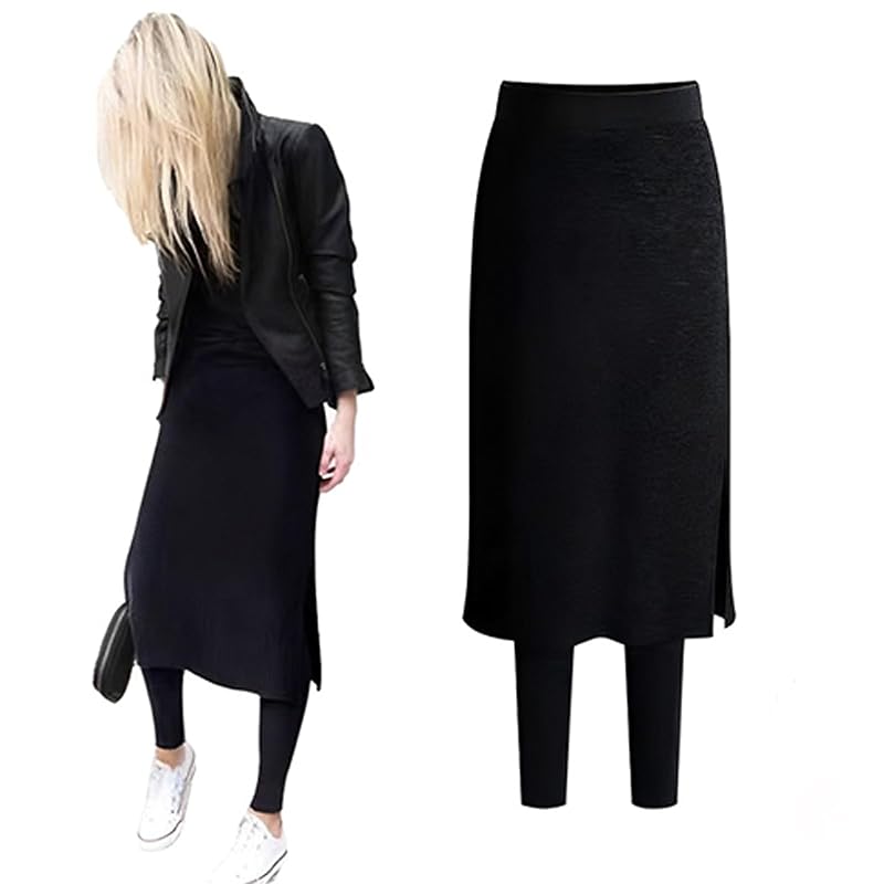 

[ORWZDCO] with skirt leggings side slit bottoms spats scats ladies Thick Fleece lining adult style warm Plain color tight skirt commute office autumn