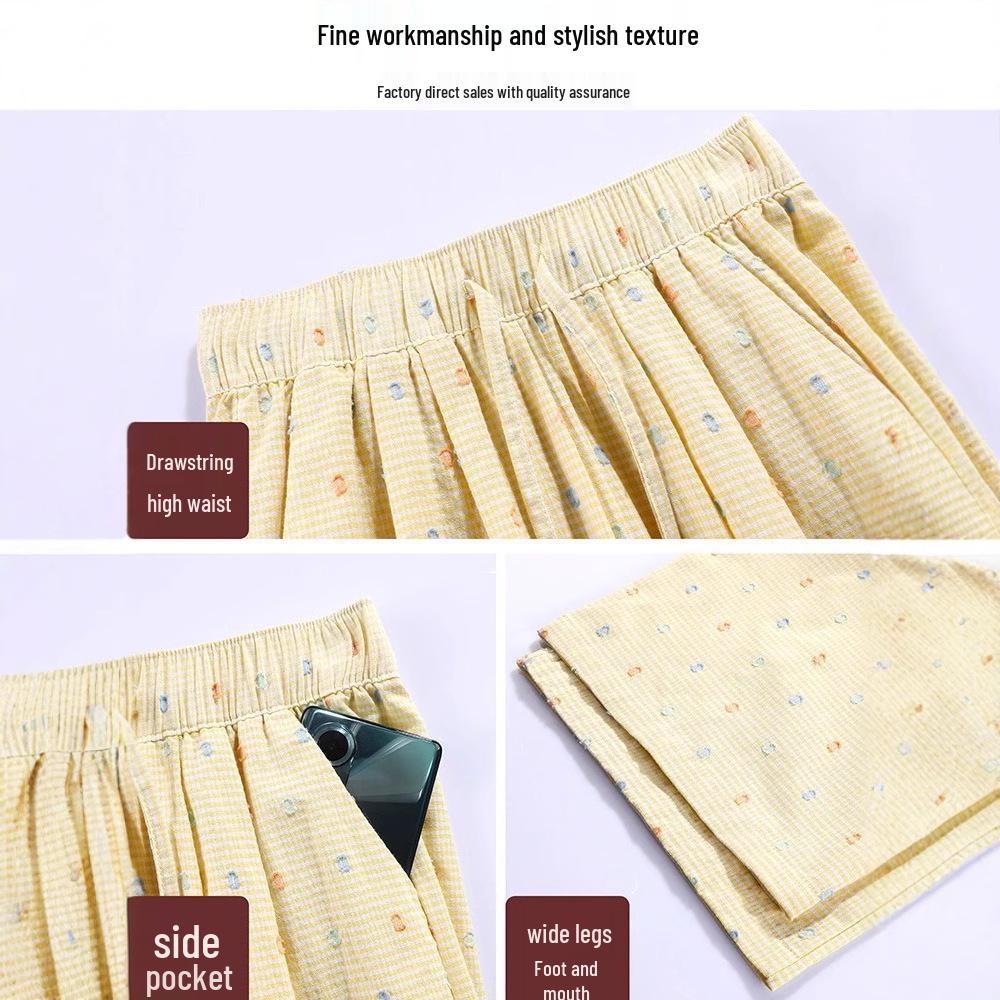 Women’s Summer High-Waist Dopamine Yellow Polka Dot Wide-Leg Pants | 145cm | Ice Silk | Petite Draping Style