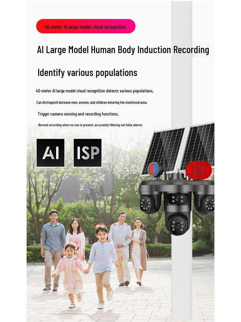 Solar-Powered Three-Lens Night Vision HD Outdoor Surveillance Camera