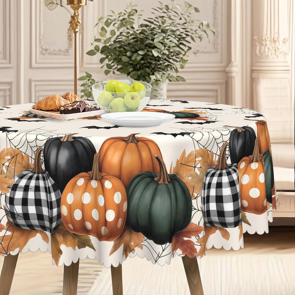 1 Piece, Pumpkin Spider Web Spider Bat Pattern Tablecloth, Halloween Decoration, Suitable For Round And Long Tables