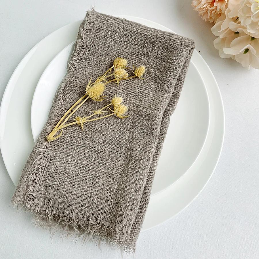 10Pcs 32x32cm Handmade Cloth Napkins with Fringe, Delicate Rustic Decorative Table Napkins for Wedding/Dinner/Party