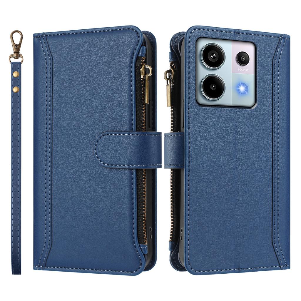 For Xiaomi Poco X6 5G/Xiaomi Redmi Note 13 Pro 5G Leather Case 9 Card Slots Zipper Wallet Stand Phone Cover with Wrist Strap