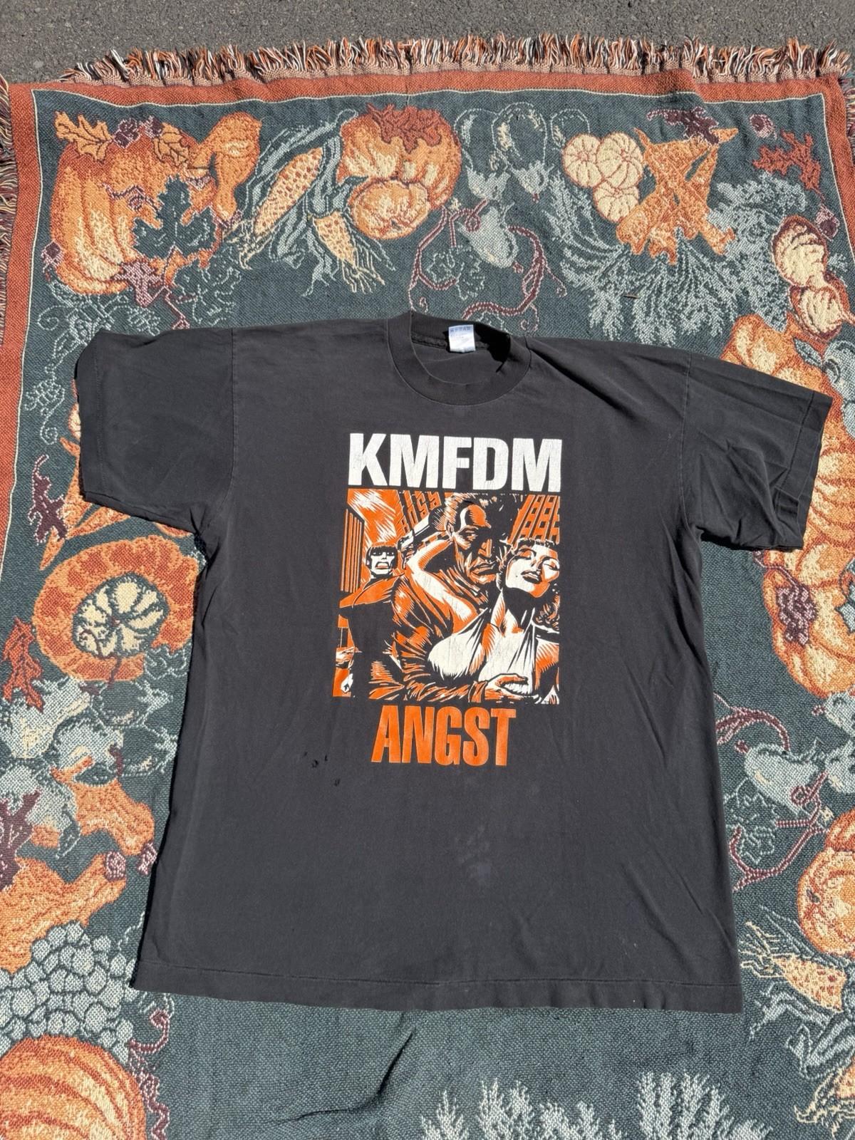 Vintage 90s KMFDM RARE Angst Band Shirt XL Black Metal Punk Double Sided Spiral Unisex T-Shirt XXXL