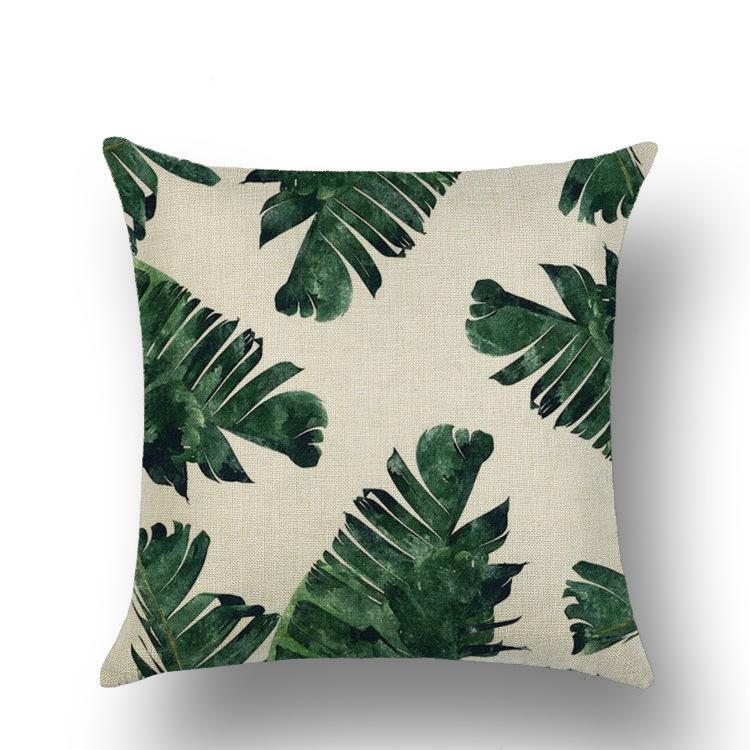 Plant Home Tropical Plant Flax Pillowcase Palm Leaf Home Sofa Pillow Cushion Cover