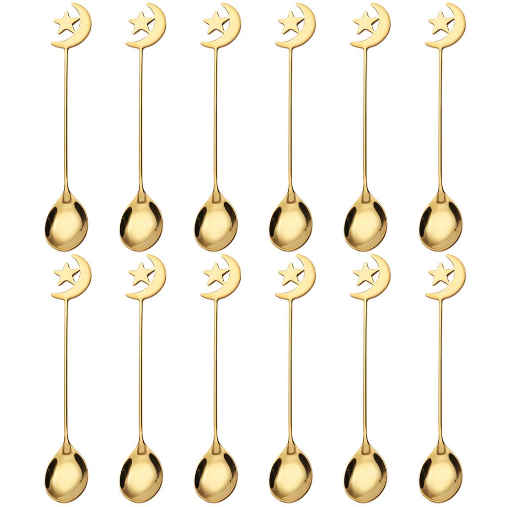 12pcs Gold Star Moon Spoon Fork Dinnerware 304 Stainless Steel Eid Mubarak Ramadan Islam Muslim Home Party Decoration Tableware