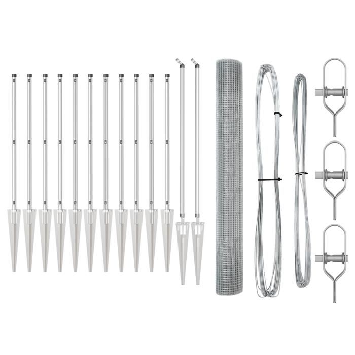 VidaXL Welded Wire Fence with 13 Picket Posts 1.4x25 M Galvanized Steel 3351970